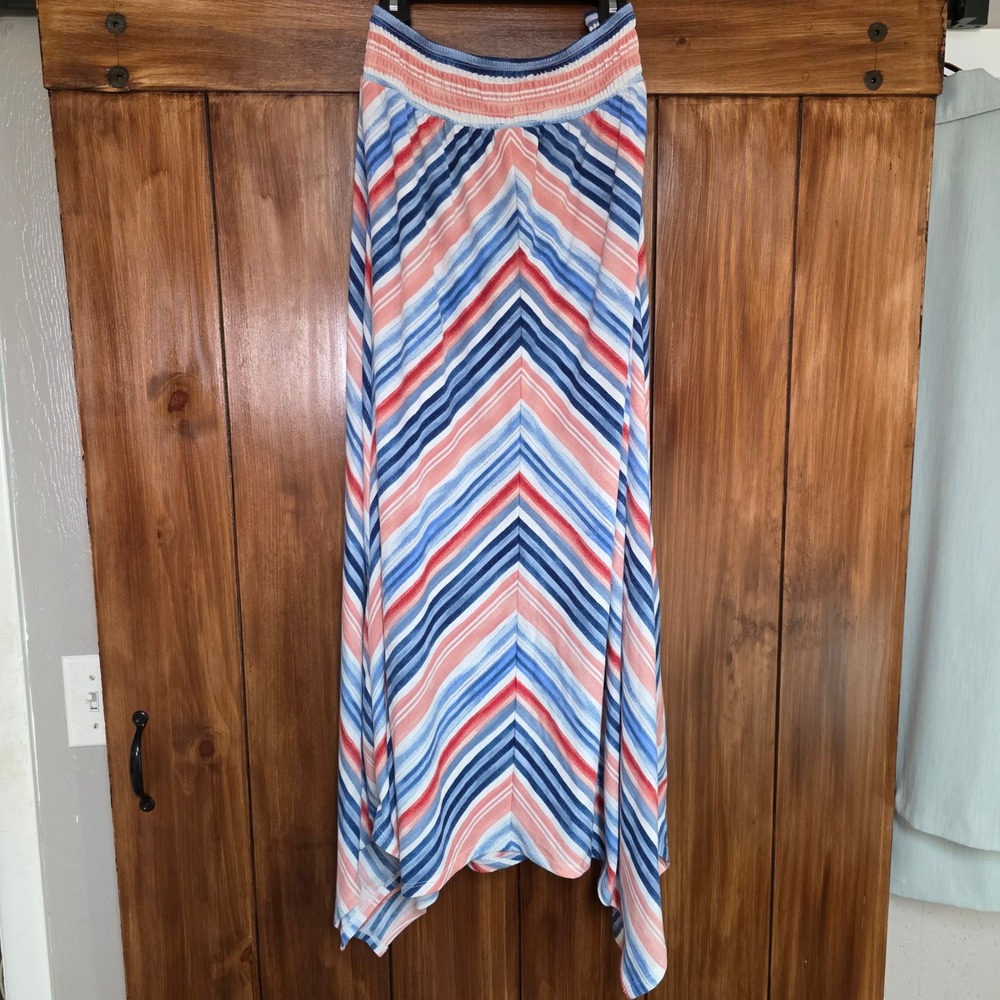 Maxi Skirt Womens Large 12-14 Multi Stripe Handkerchief Asymmetrical GUCA‎